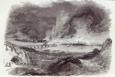 Großbrand in Pittsburgh, aus The Illustrated London News, 17. Mai 1845 (Stich)